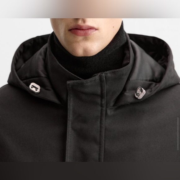 Zara Hooded Parker Coat NWT Size L in Black - Picture 7 of 8